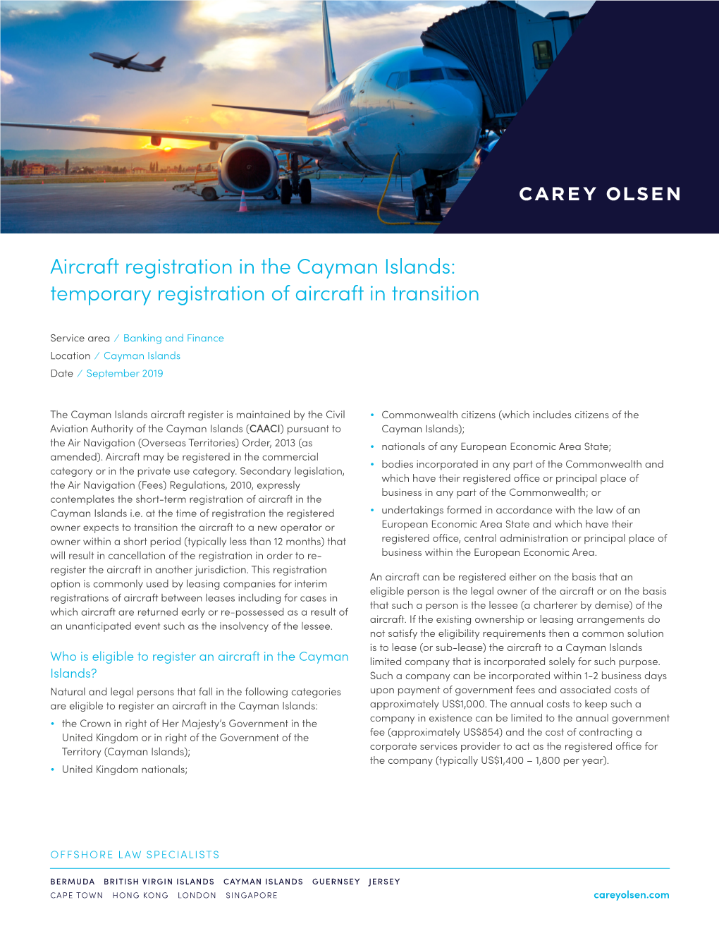 Aircraft Registration in the Cayman Islands: Temporary Registration of Aircraft in Transition