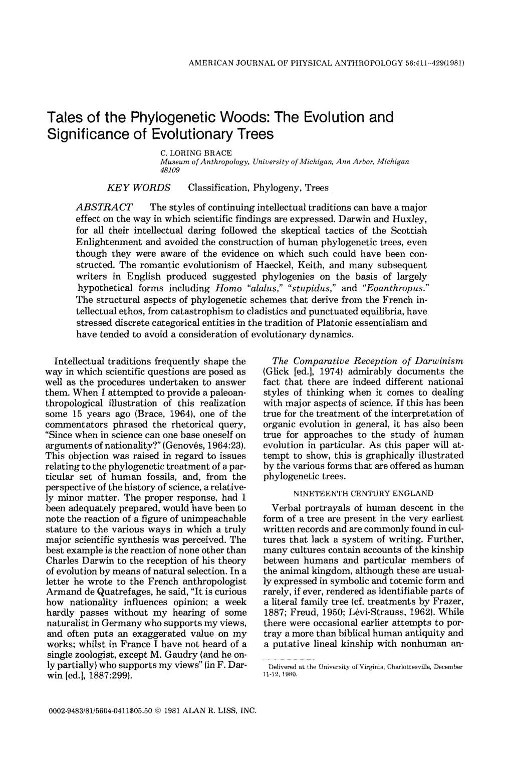 The Evolution and Significance of Evolutionary Trees C