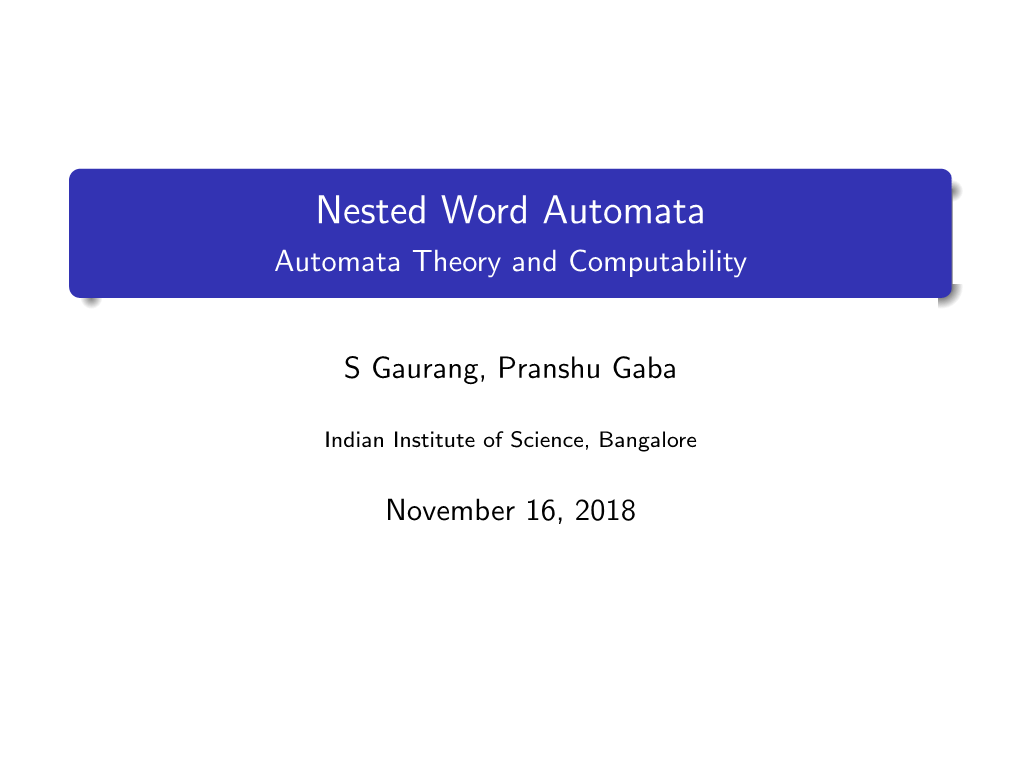 Nested Word Automata Automata Theory and Computability