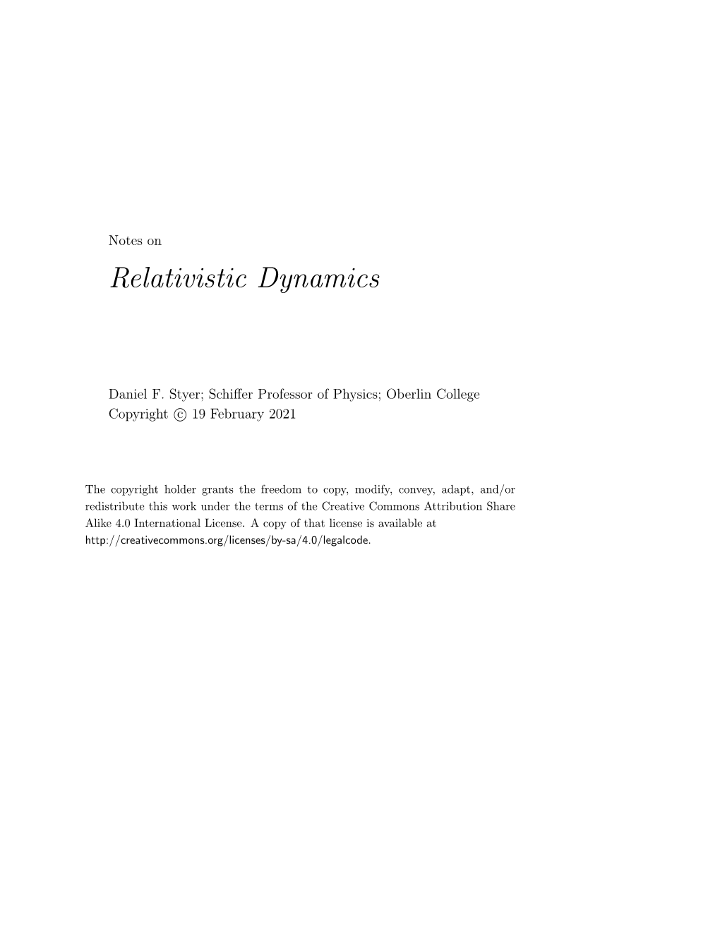 Relativistic Dynamics