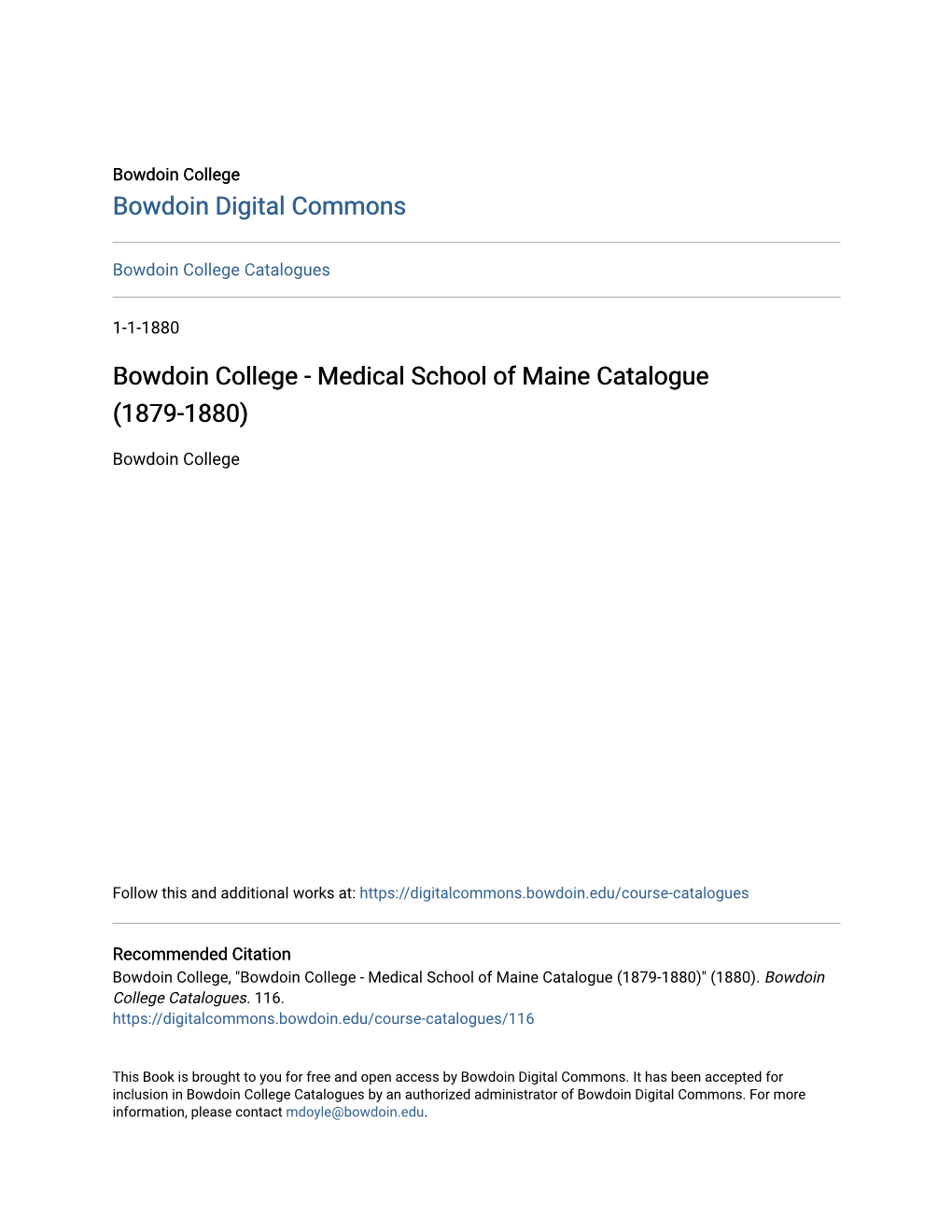 Medical School of Maine Catalogue (1879-1880)