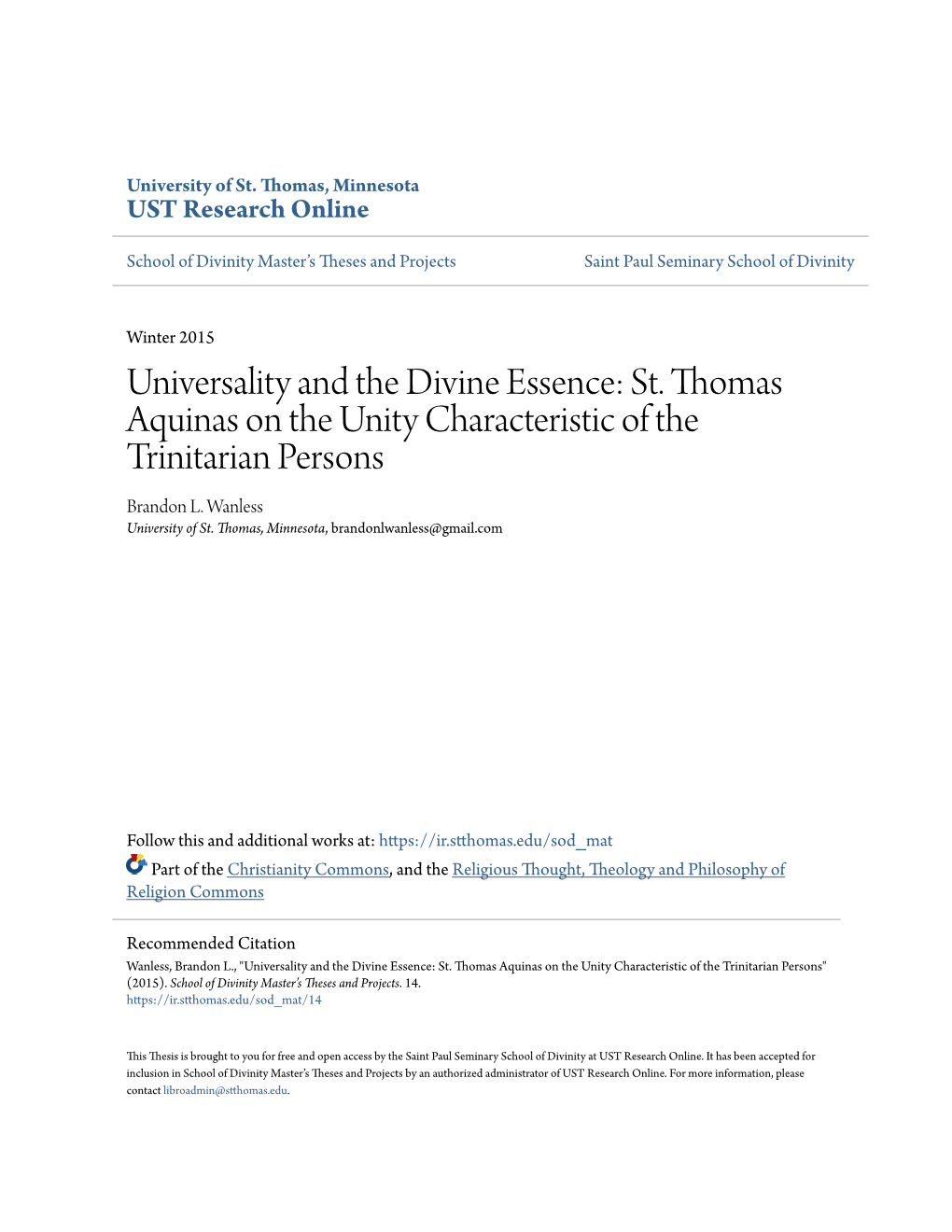 Universality and the Divine Essence: St