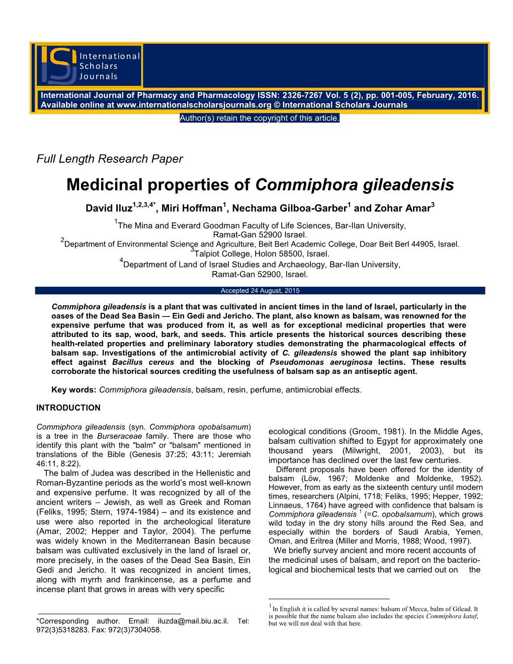 Medicinal Properties of Commiphora Gileadensis