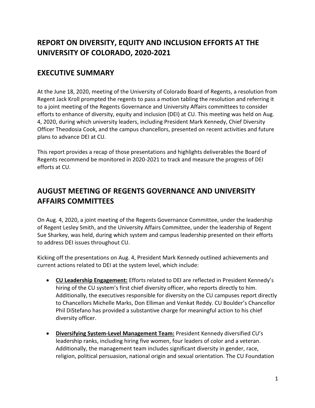 Report on Diversity, Equity and Inclusion Efforts at the University of Colorado, 2020-2021