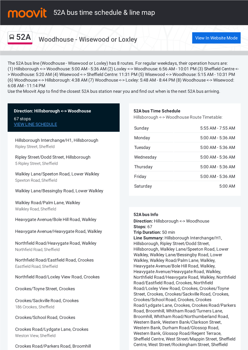 52A Bus Time Schedule & Line Route