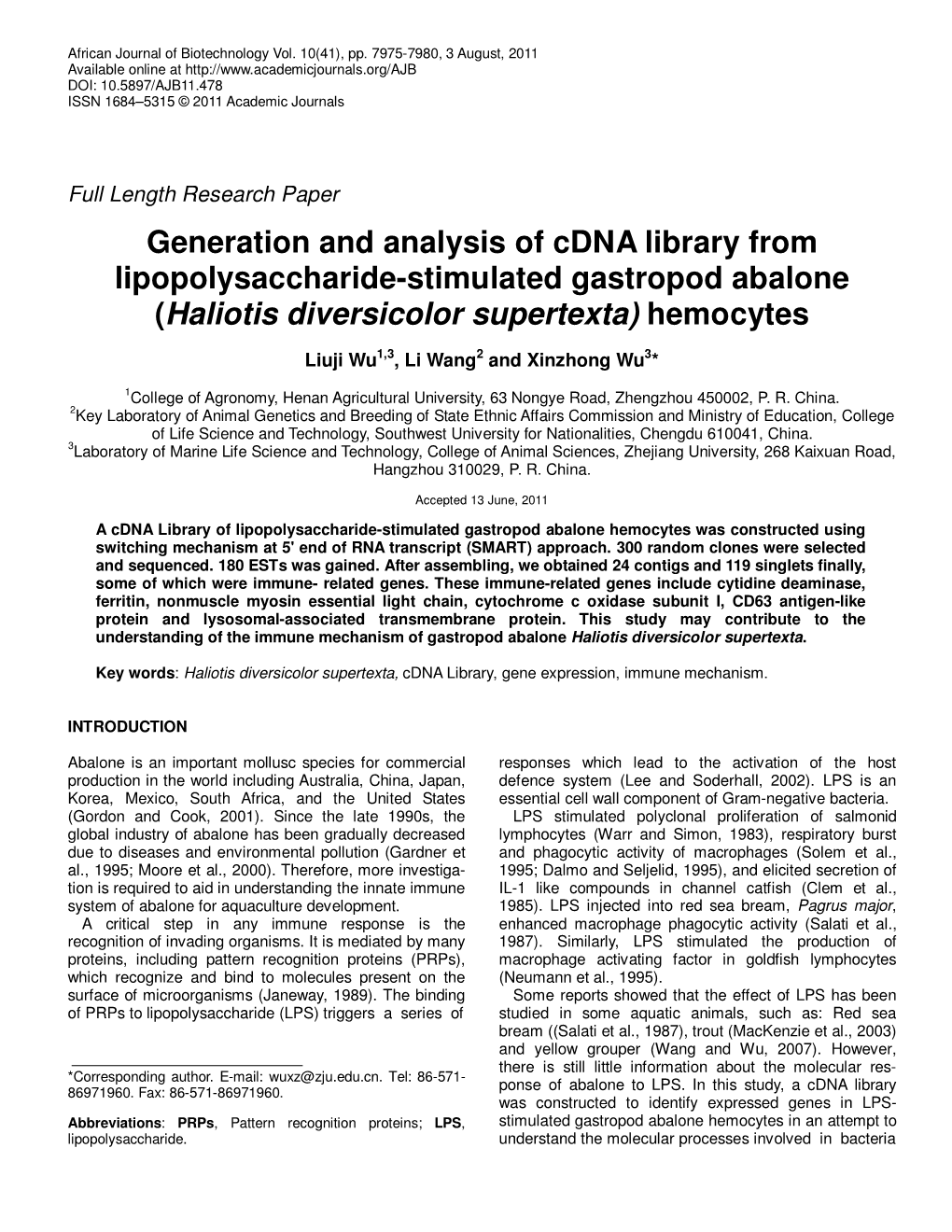 Haliotis Diversicolor Supertexta) Hemocytes