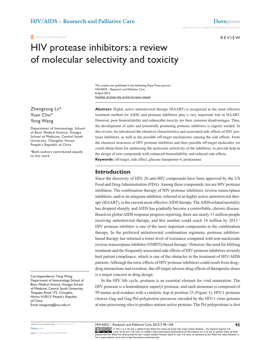 HIV Protease Inhibitors: a Review of Molecular Selectivity and Toxicity