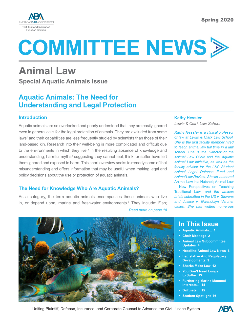 ABA Tips Animal Law Committee Aquatic Animals Issue