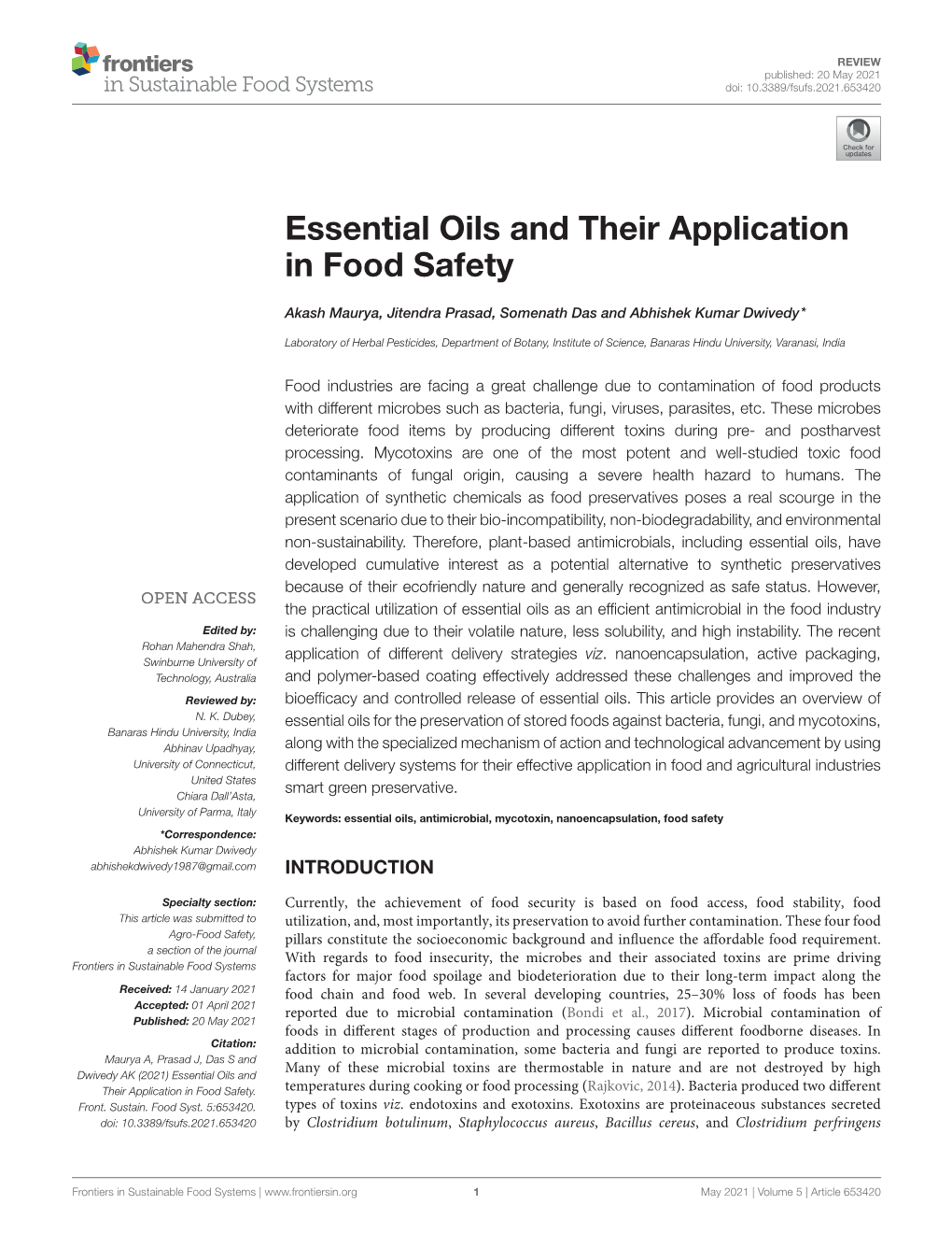 Essential Oils and Their Application in Food Safety