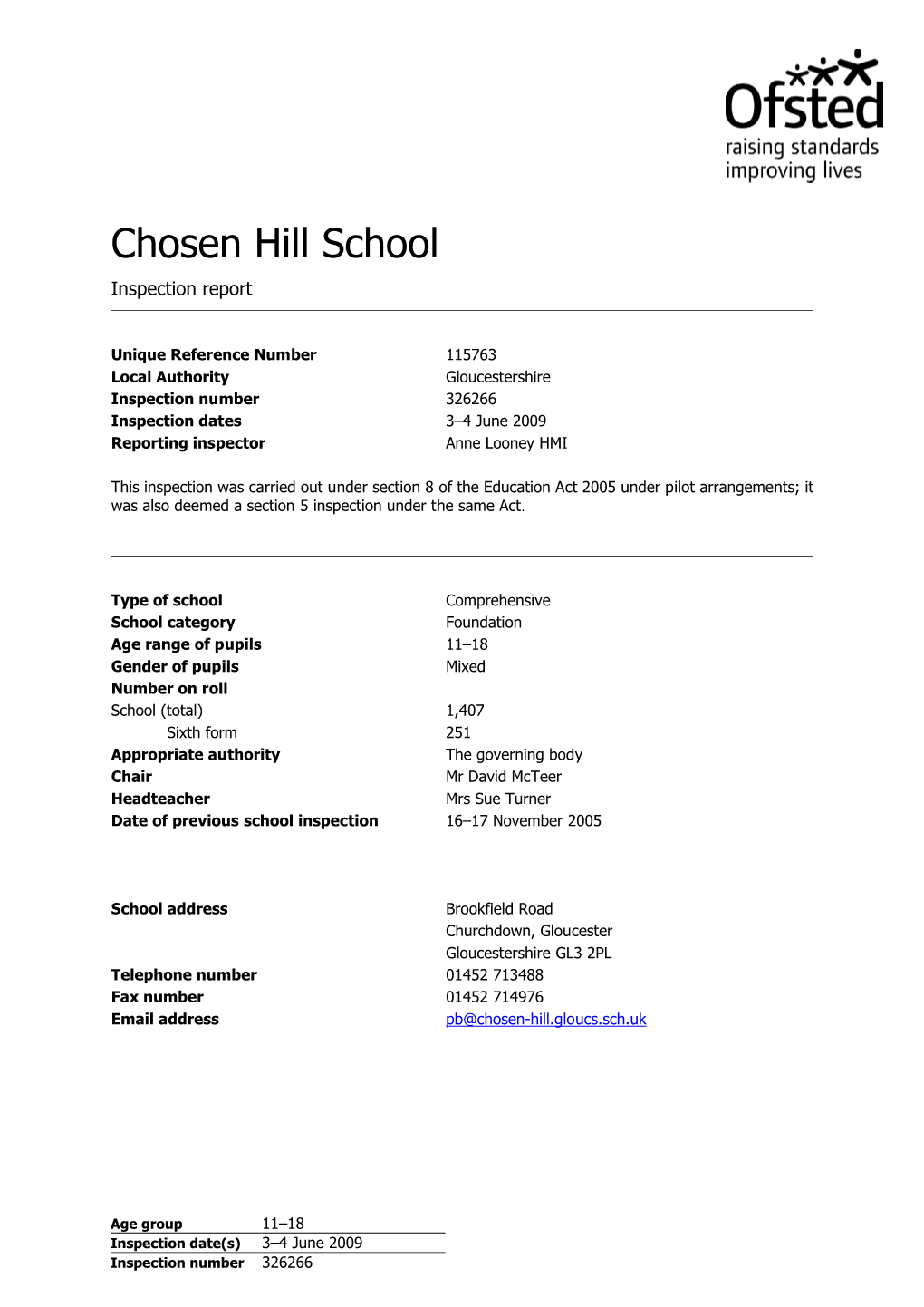 Chosen Hill School Inspection Report