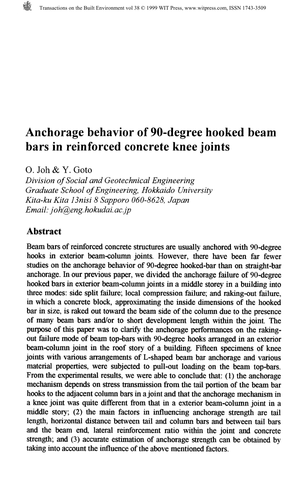 Anchorage Behavior of 90-Degree Hooked Beam Bars in Reinforced Concrete Knee Joints
