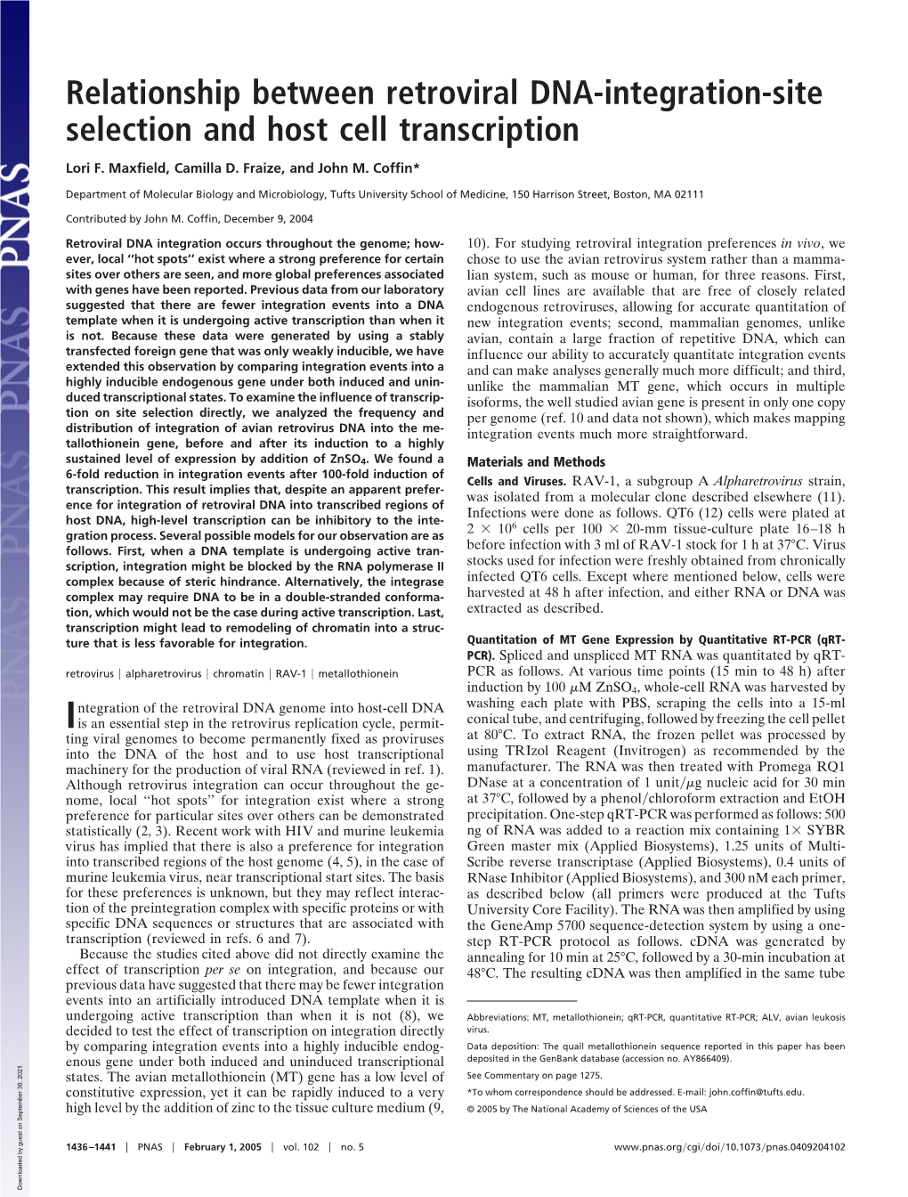 Relationship Between Retroviral DNA-Integration-Site Selection and Host Cell Transcription