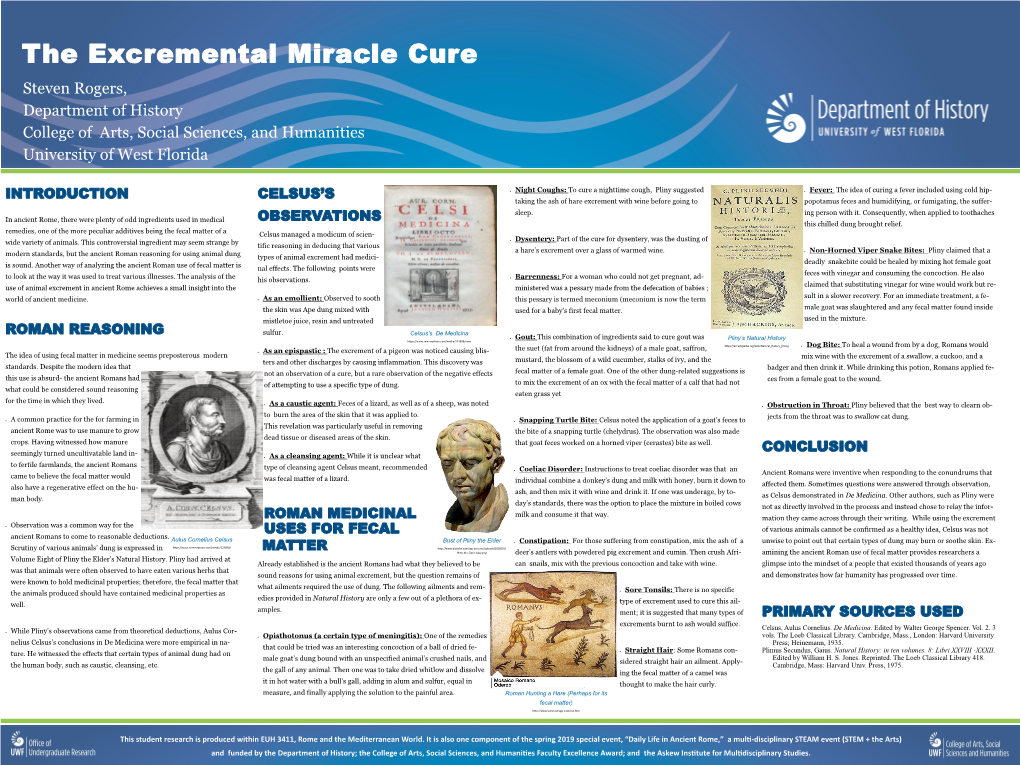 The Excremental Miracle Cure Steven Rogers, Department of History College of Arts, Social Sciences, and Humanities University of West Florida