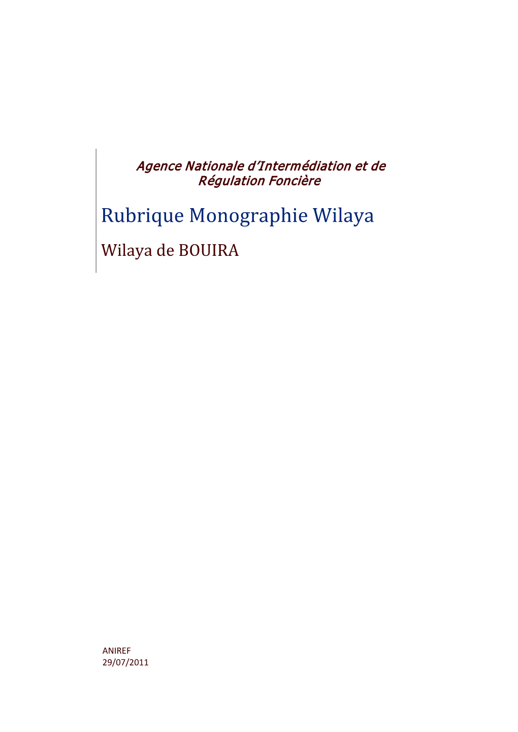 Rubrique Monographie Wilaya Wilaya De BOUIRA