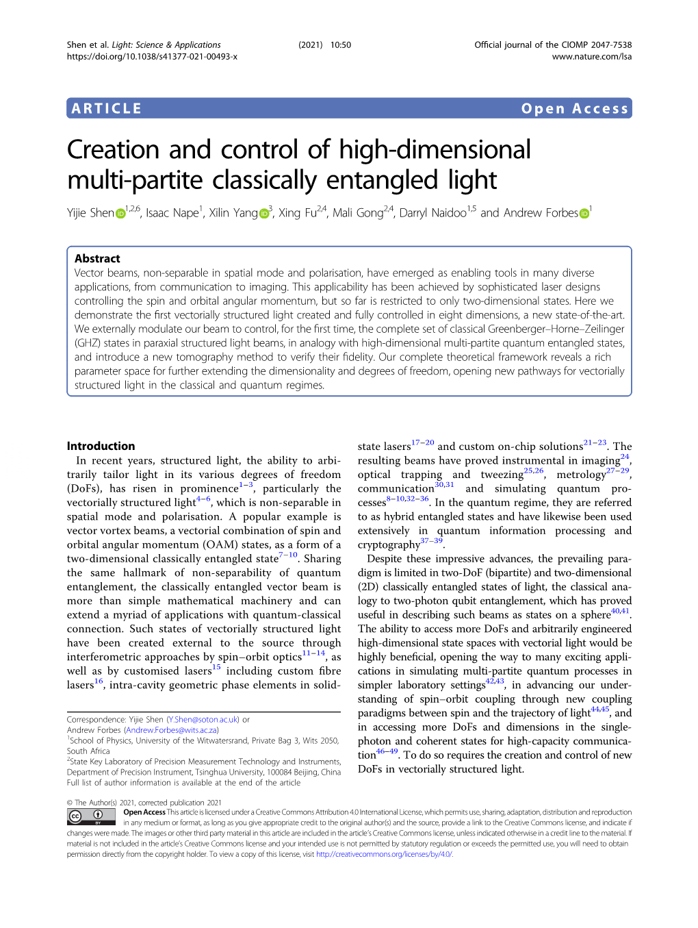 Creation and Control of High-Dimensional Multi-Partite