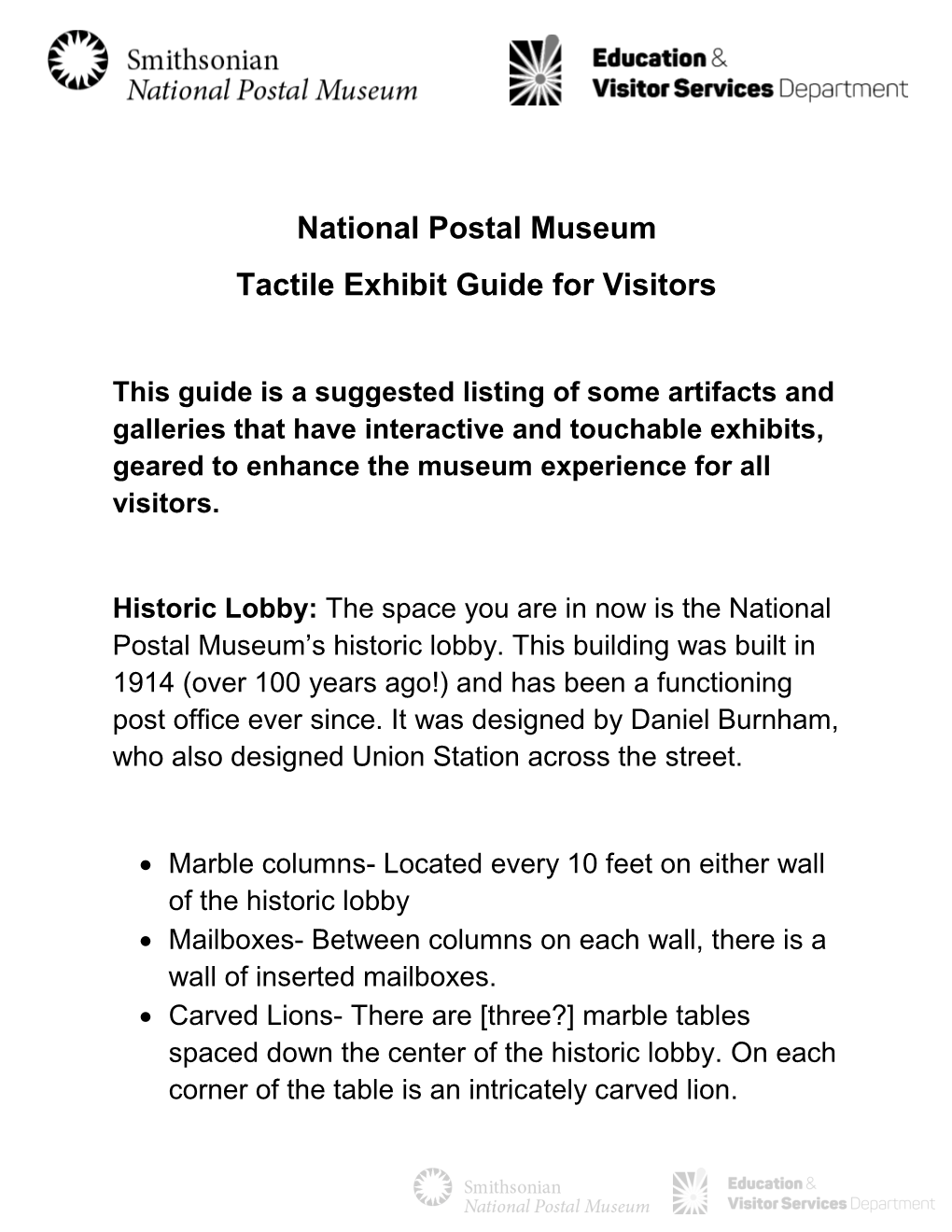 Tactile Exhibit Guide for Visitors