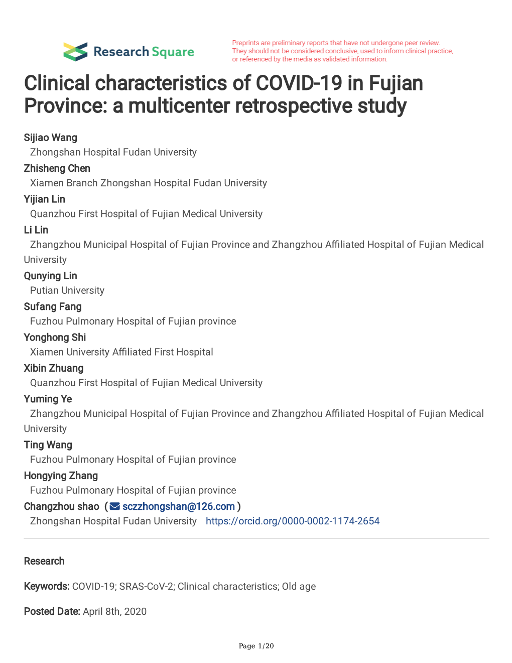 Clinical Characteristics of COVID-19 in Fujian Province: a Multicenter Retrospective Study