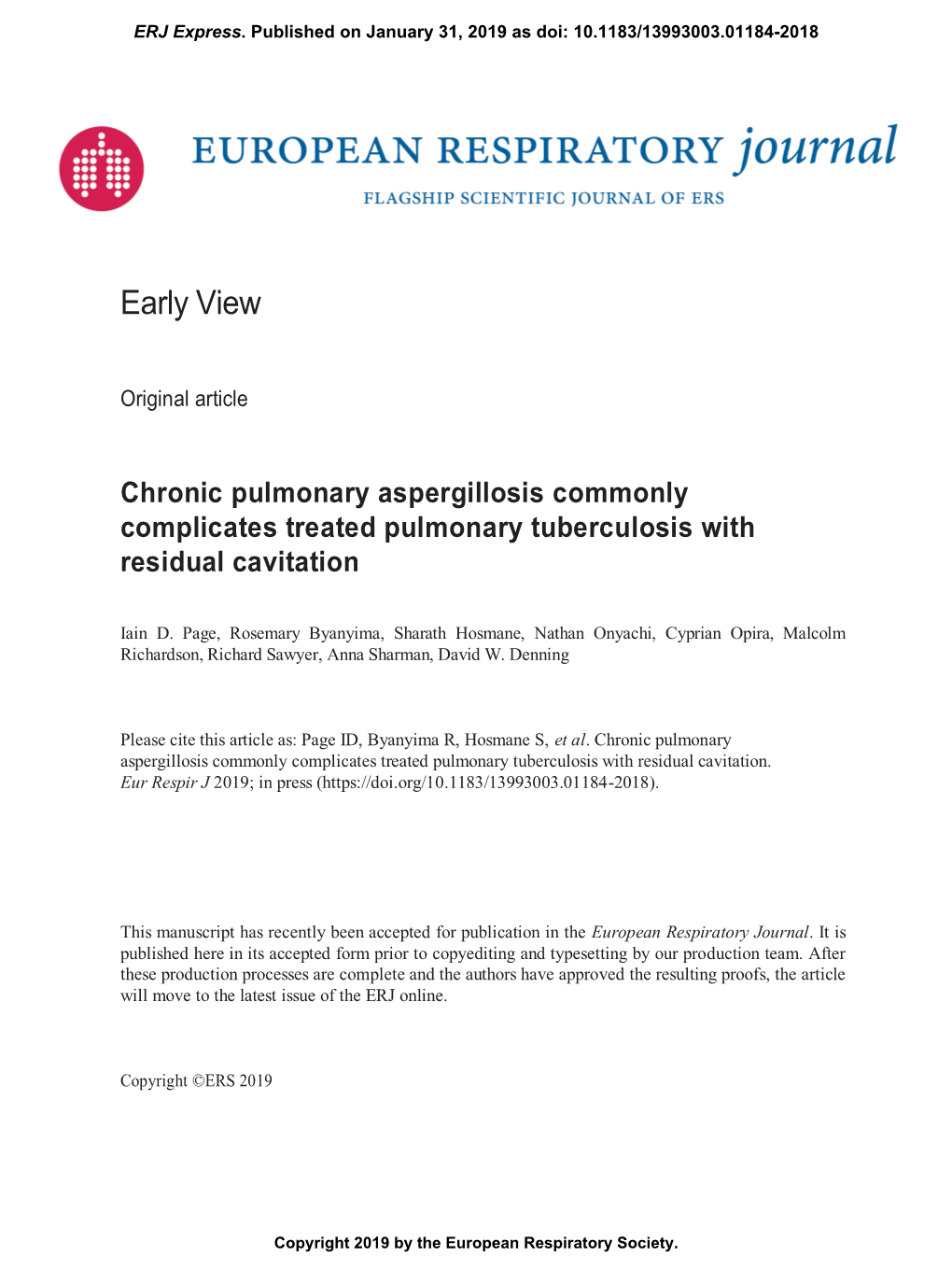 Chronic Pulmonary Aspergillosis Commonly Complicates Treated Pulmonary Tuberculosis with Residual Cavitation