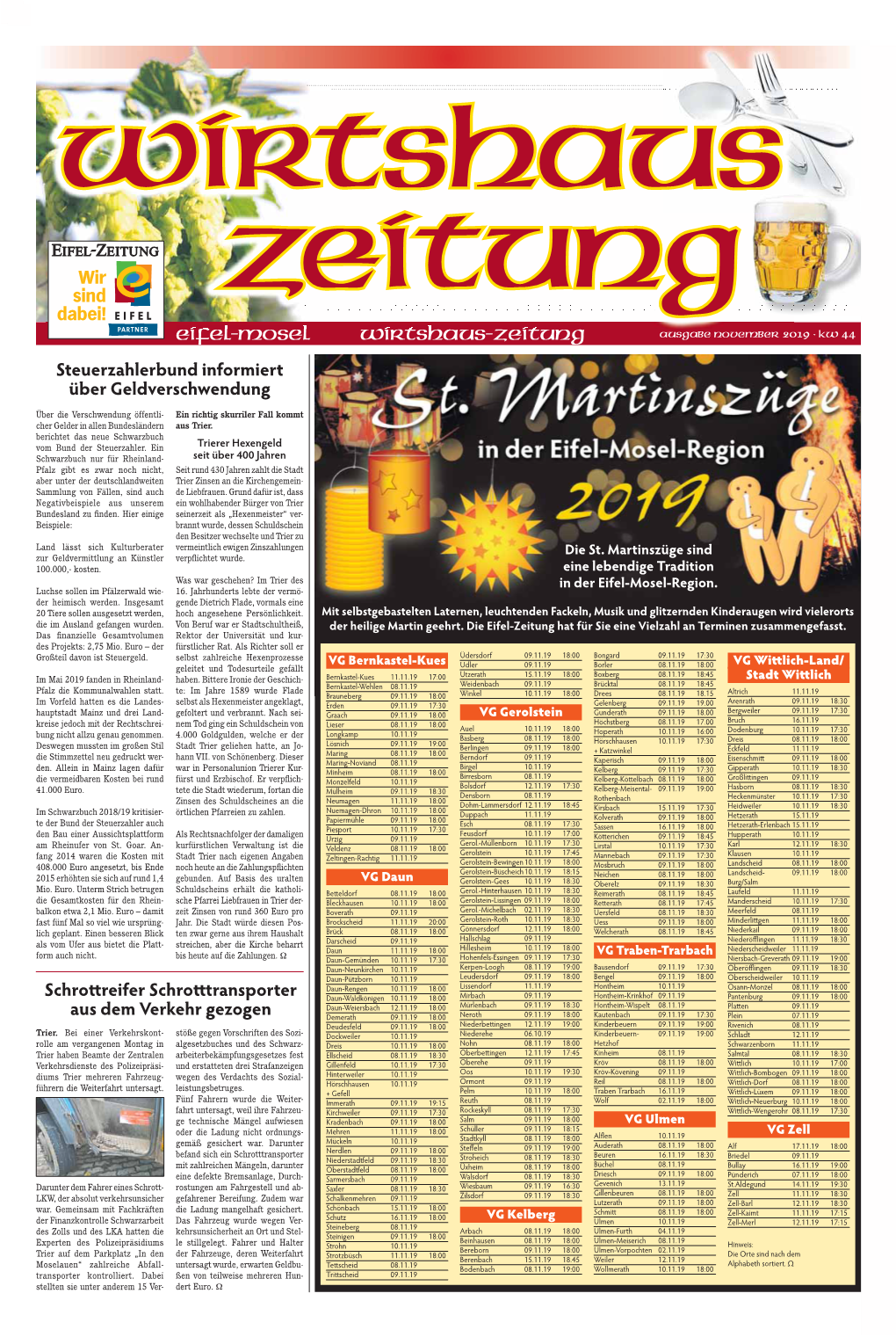 Eifel-Mosel Wirtshaus-Zeitung Ausgabe November 2019 · KW 44 Steuerzahlerbund Informiert Über Geldverschwendung