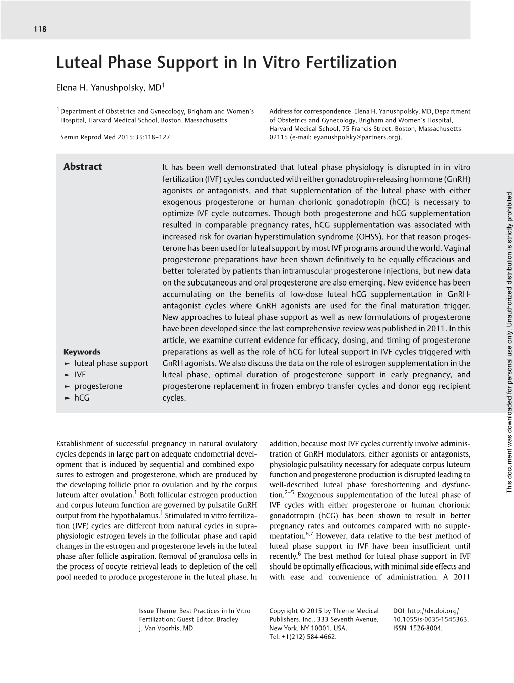 Luteal Phase Support in in Vitro Fertilization