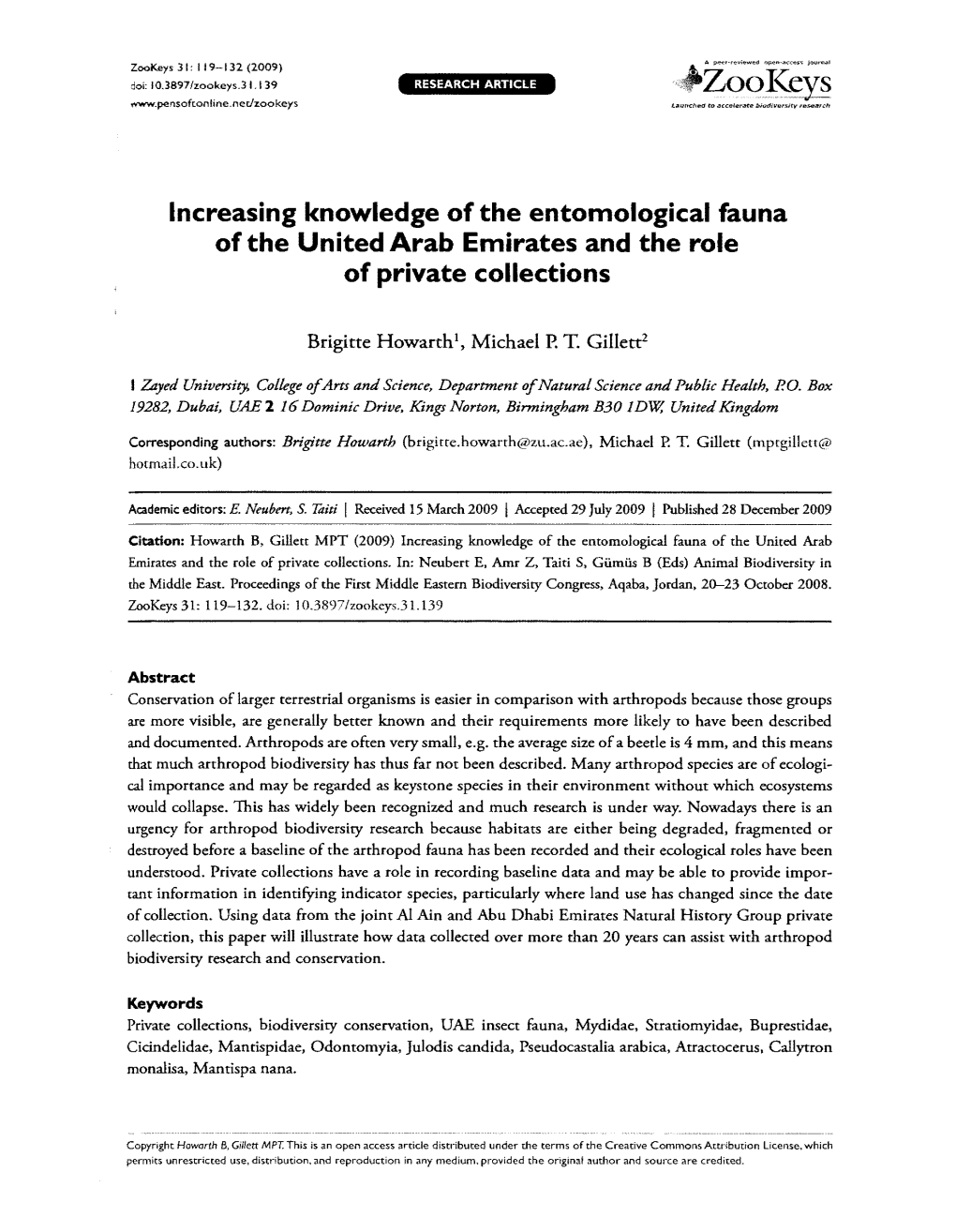 Increasing Knowledge of the Entomological Fauna of the United Arab Emirates and the Role of Private Collections