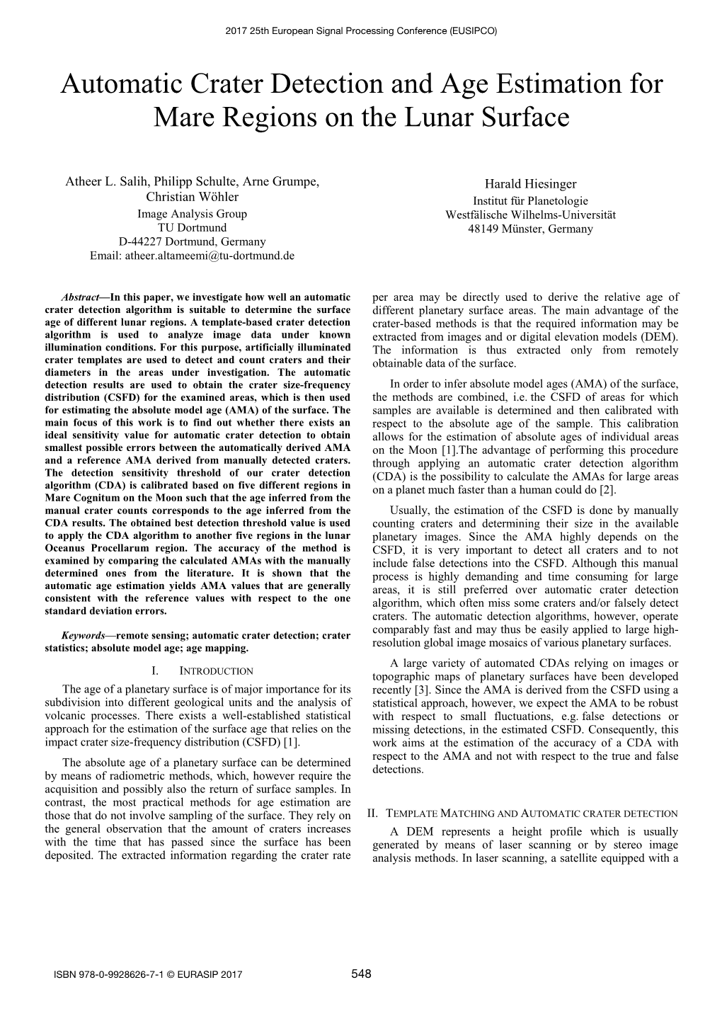 Automatic Crater Detection and Age Estimation for Mare Regions on the Lunar Surface