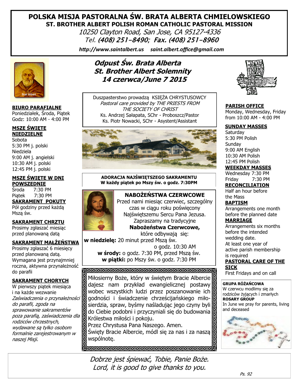 Odpust Św. Brata Alberta St. Brother Albert Solemnity 14 Czerwca/June 7 2015