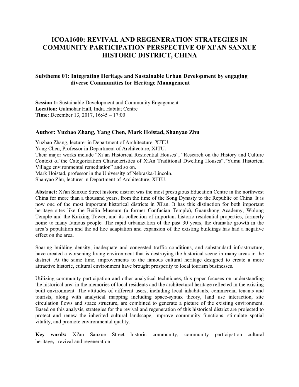 Revival and Regeneration Strategies in Community Participation Perspective of Xi'an Sanxue Historic District, China