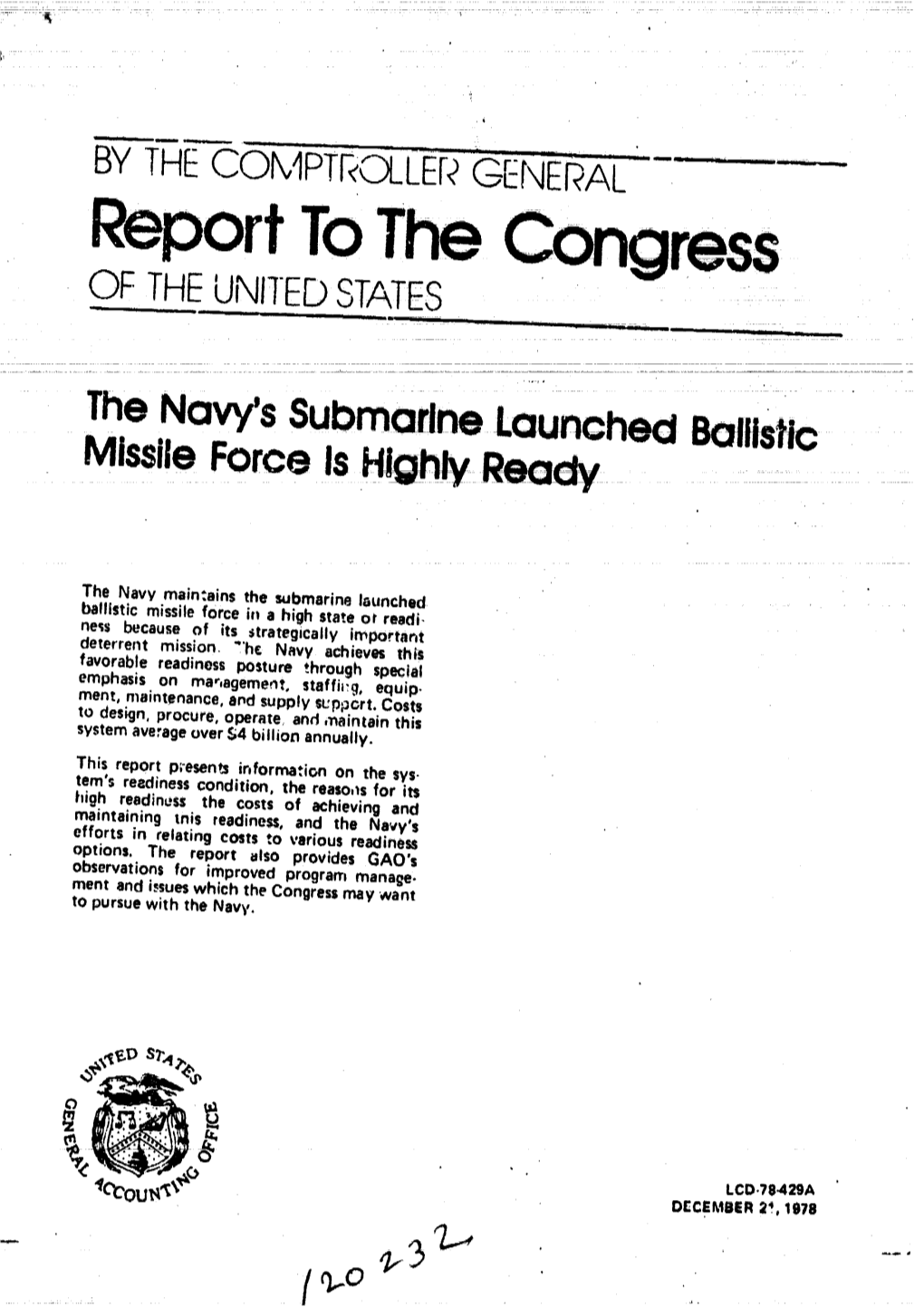 LCD-78-429 Navy's Submarine Launched Ballistic Missile Force Is