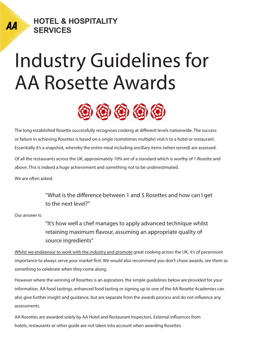 Download Industry Guidelines for AA Rosette Awards