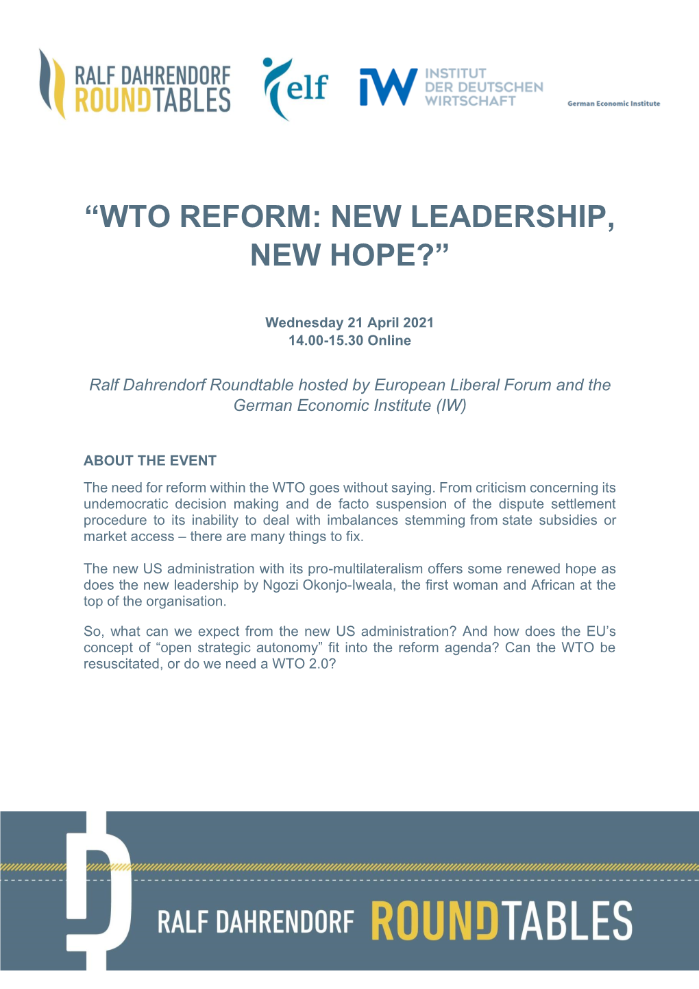“Wto Reform: New Leadership, New Hope?”