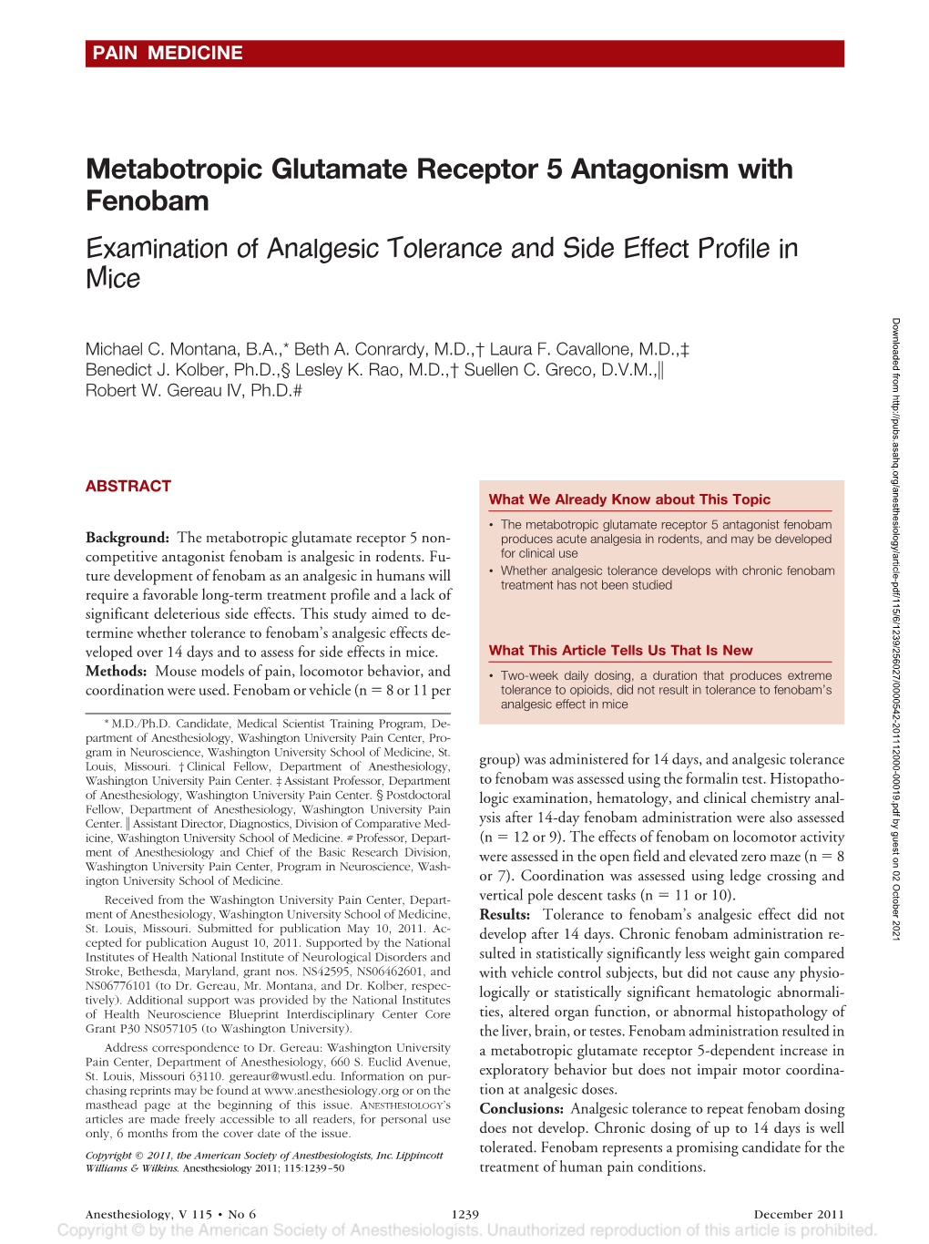Metabotropic Glutamate Receptor 5 Antagonism with Fenobam