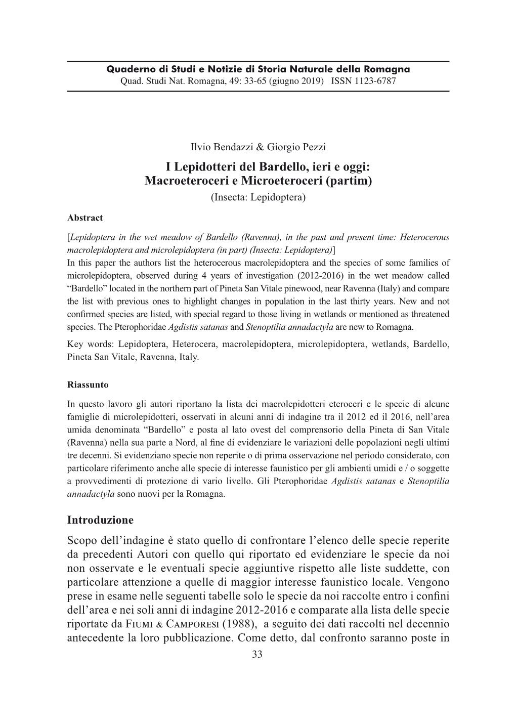 I Lepidotteri Del Bardello, Ieri E Oggi: Macroeteroceri E Microeteroceri (Partim) (Insecta: Lepidoptera)