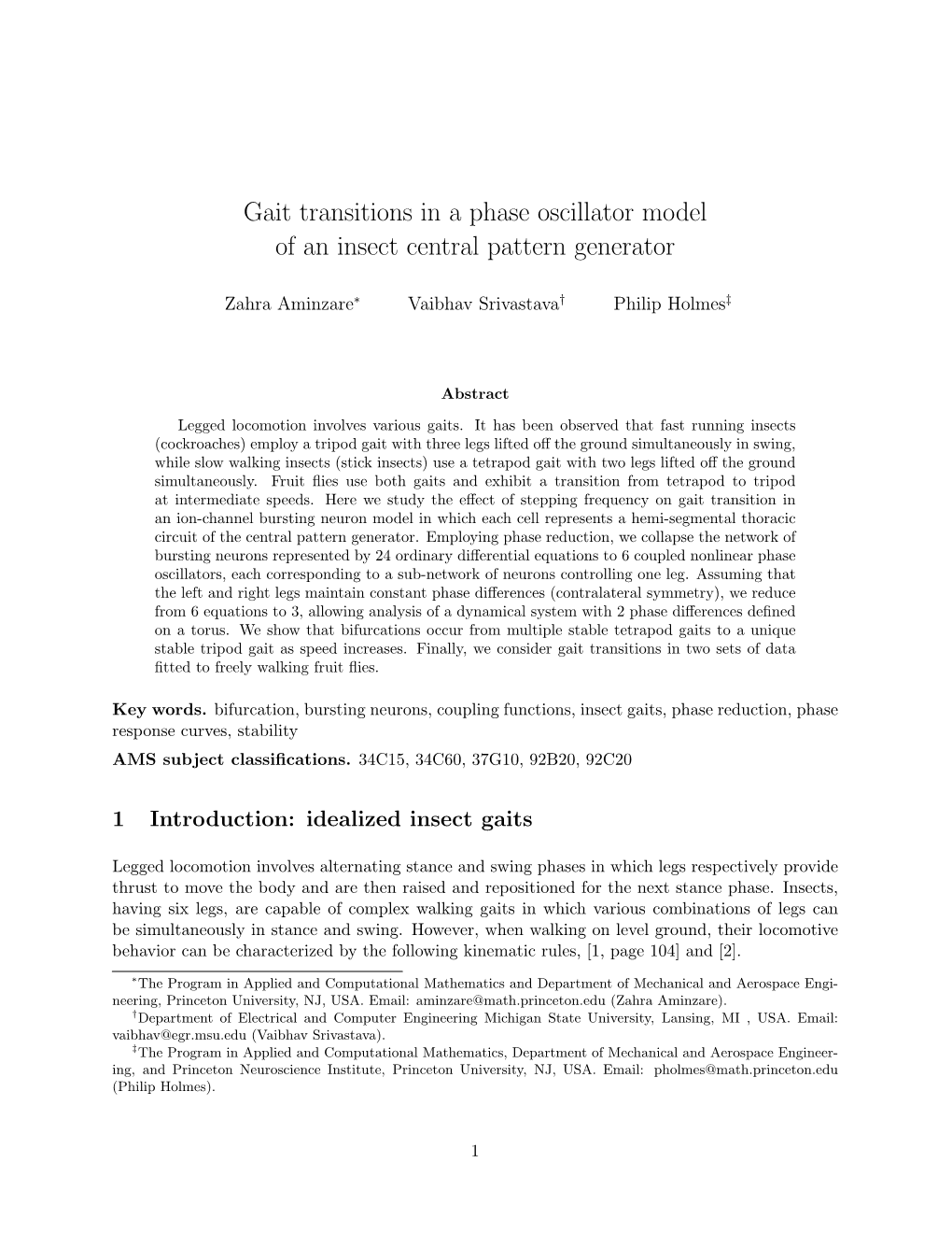 Gait Transitions in a Phase Oscillator Model of an Insect Central Pattern Generator