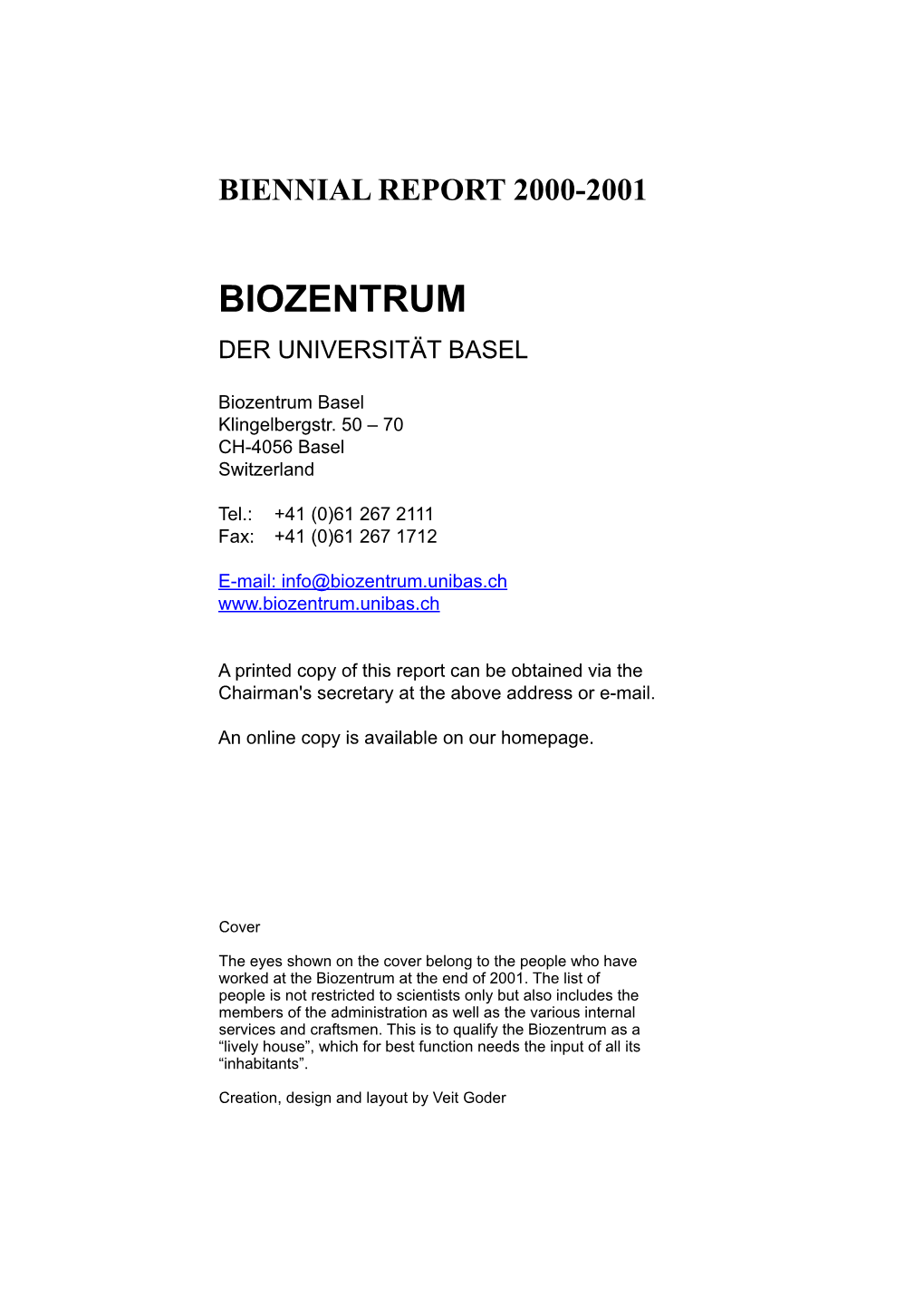 Biozentrum Biennial Report 2000/2001