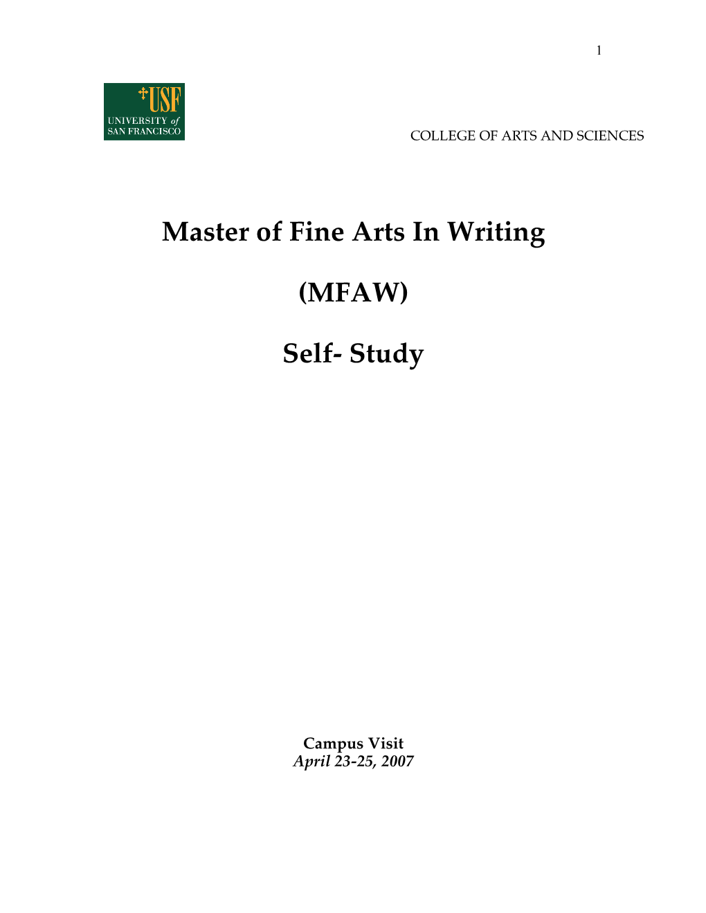 Master of Fine Arts in Writing (MFAW) Self- Study