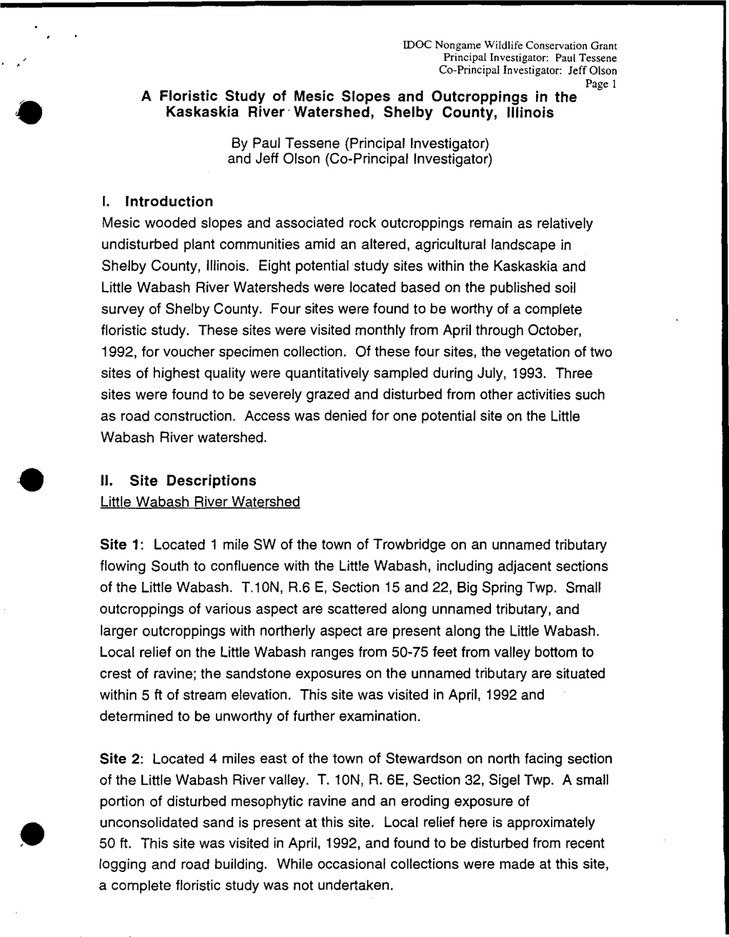 A Floristic Study of Mesic Slopes and Outcroppings in the Kaskaskia River - Watershed, Shelby County, Illinois