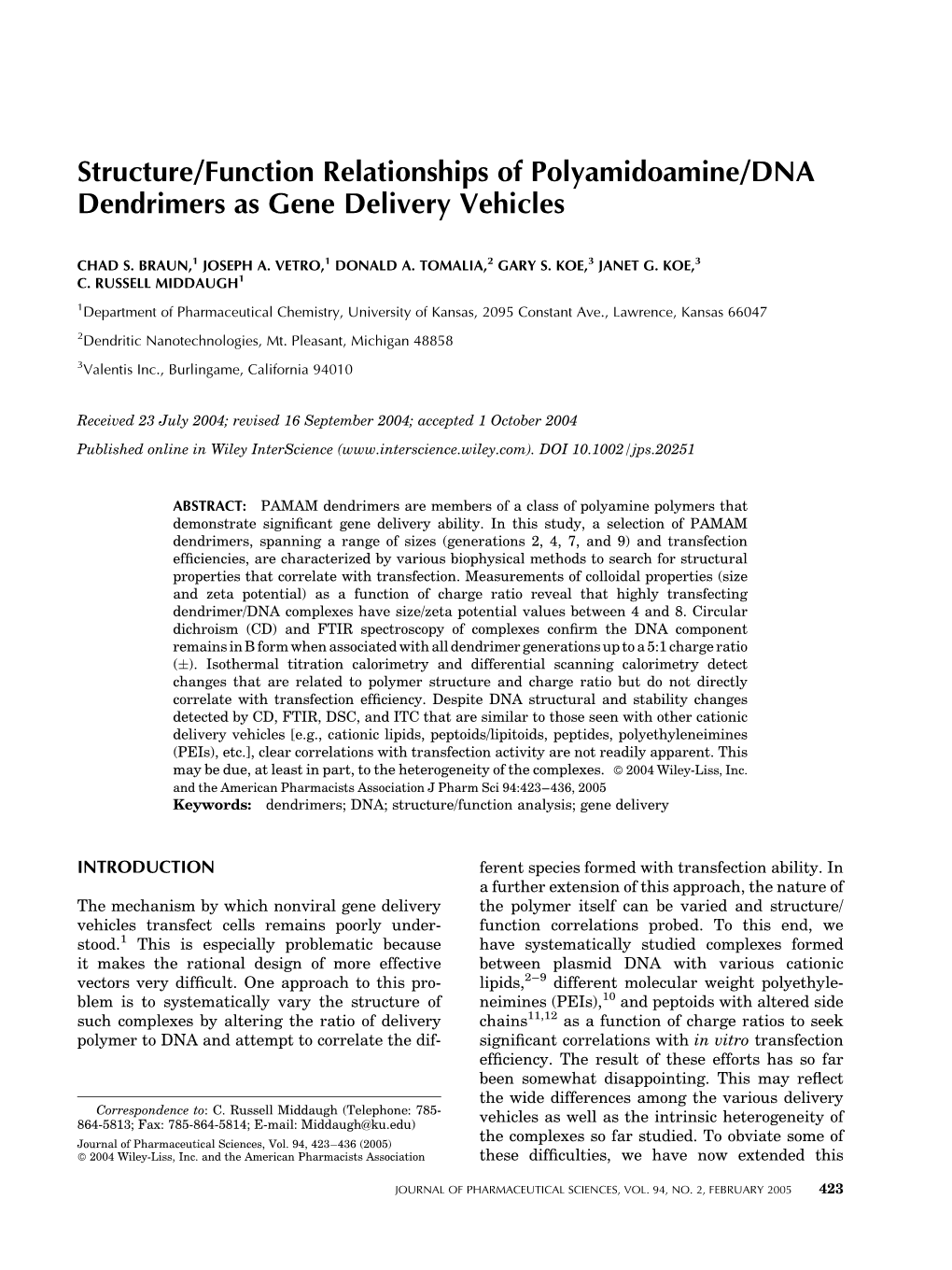 Structure/Function Relationships of Polyamidoamine/DNA Dendrimers As Gene Delivery Vehicles