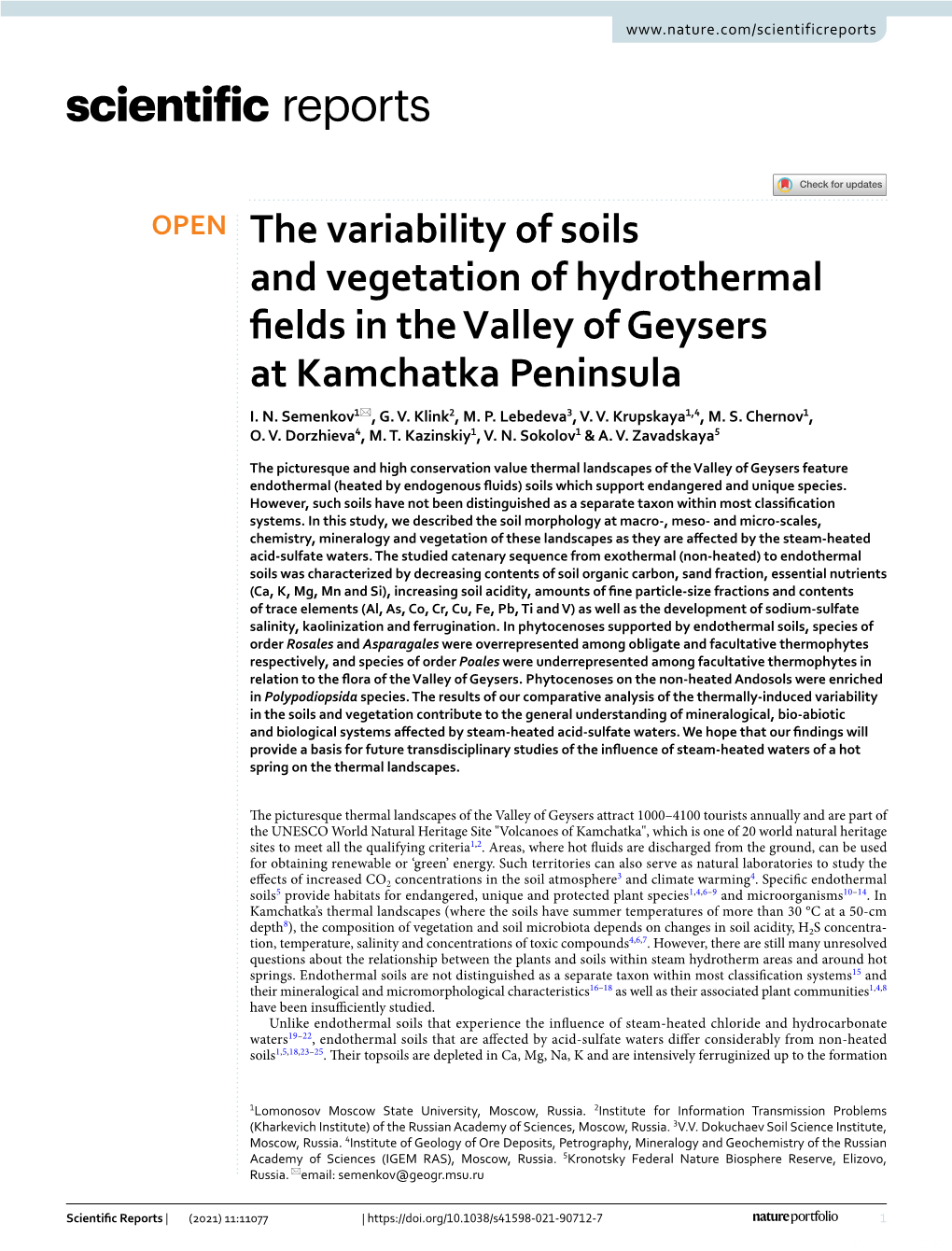 The Variability of Soils and Vegetation of Hydrothermal Fields in the Valley