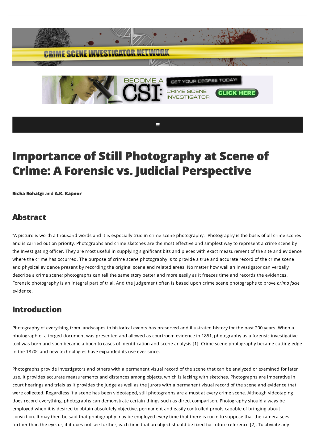 Importance of Still Photography at Scene of Crime: a Forensic Vs