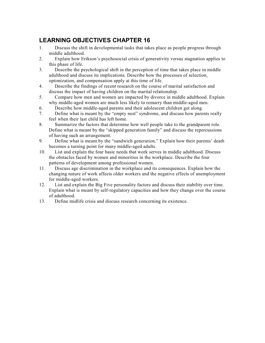 Learning Objectives Chapter 16