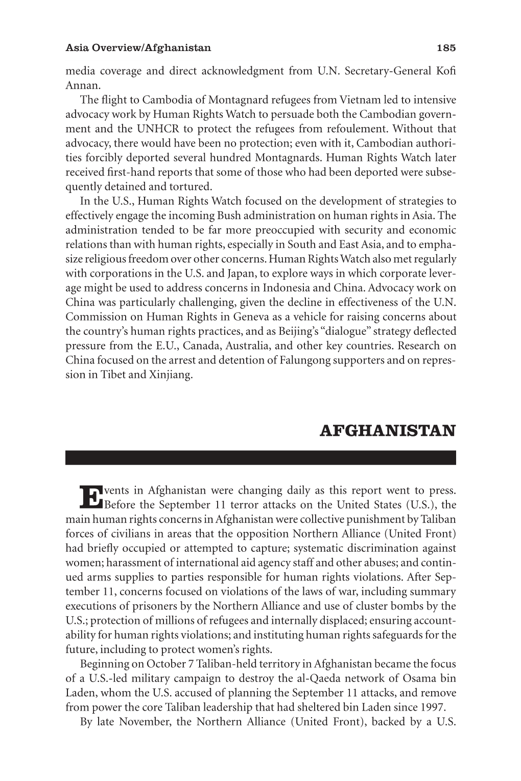 Afghanistan 185 Media Coverage and Direct Acknowledgment from U.N