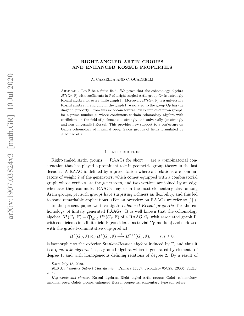 Arxiv:1907.03824V3 [Math.GR] 10 Jul 2020