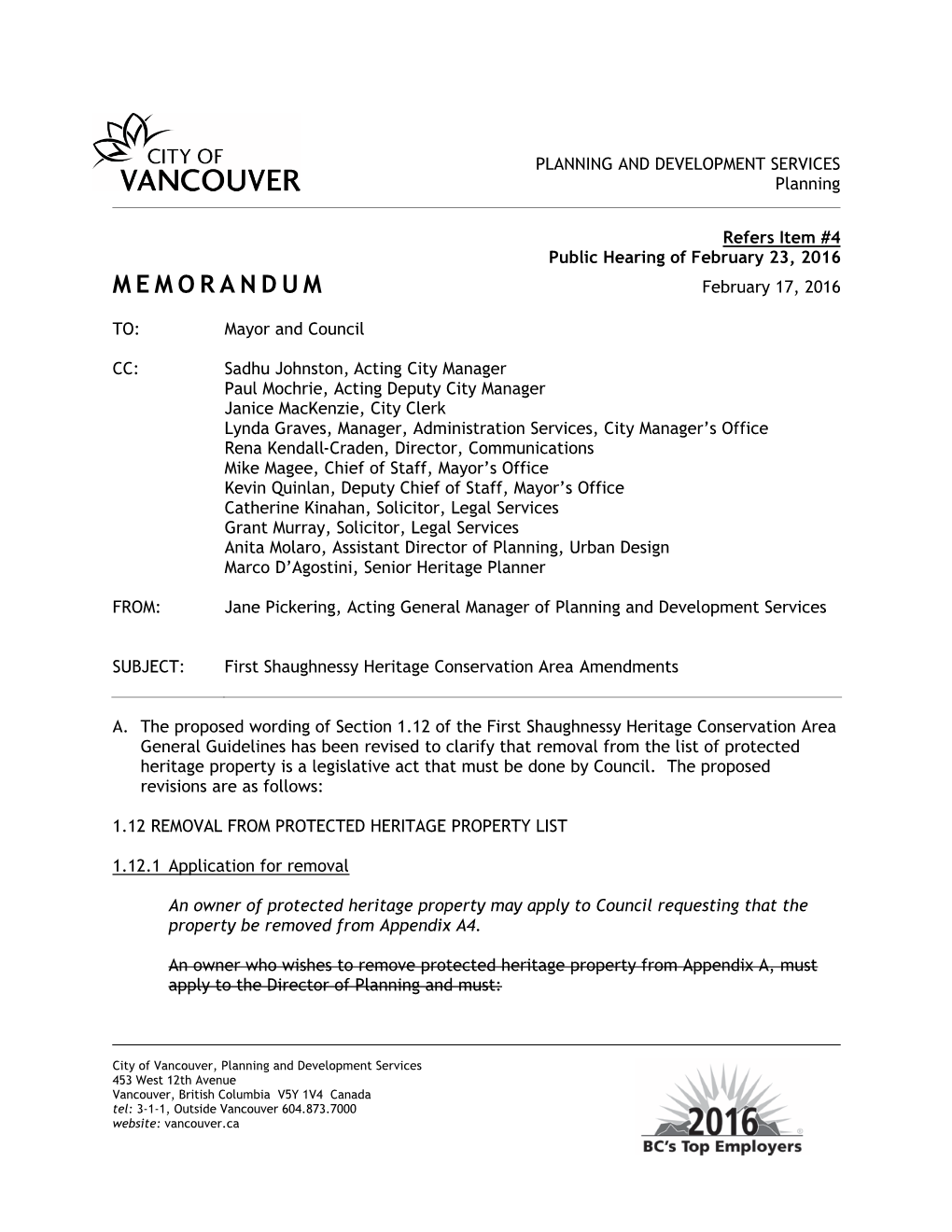 First Shaughnessy Heritage Conservation Area Amendments