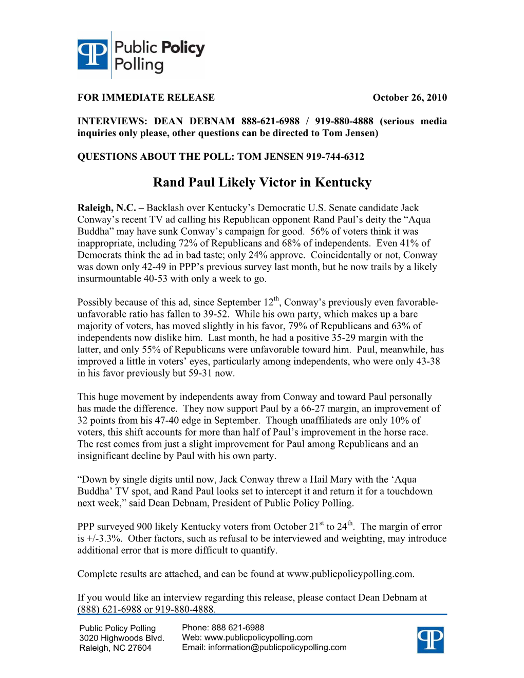 Rand Paul Likely Victor in Kentucky