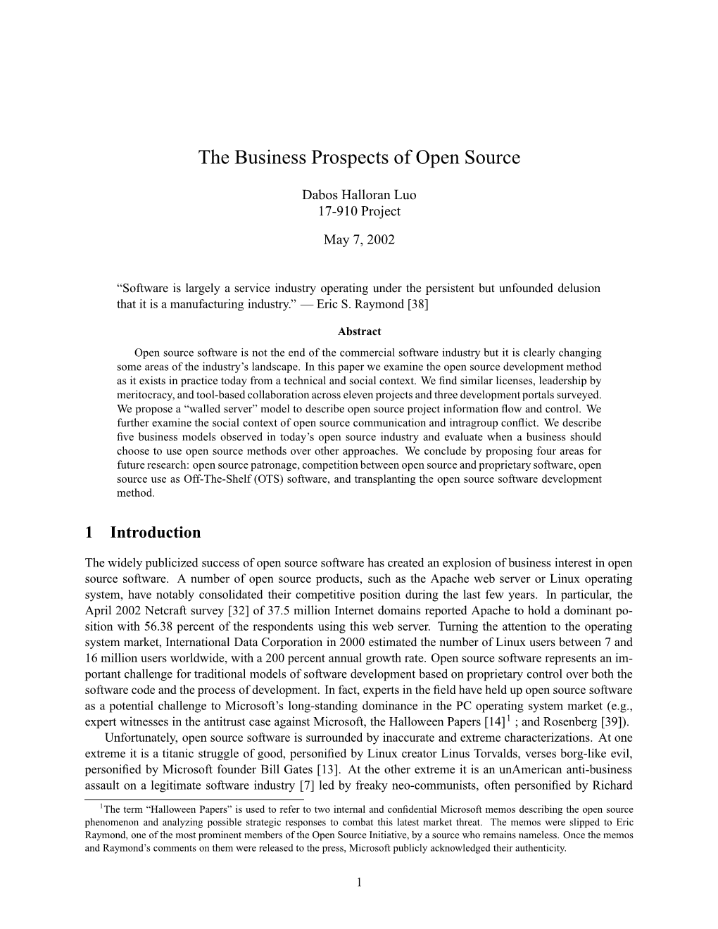 The Business Prospects of Open Source