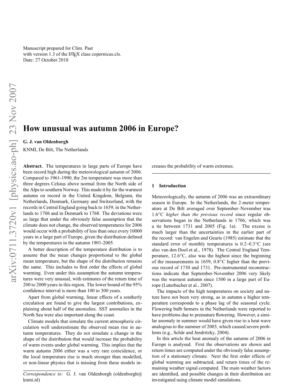 How Unusual Was Autumn 2006 in Europe?