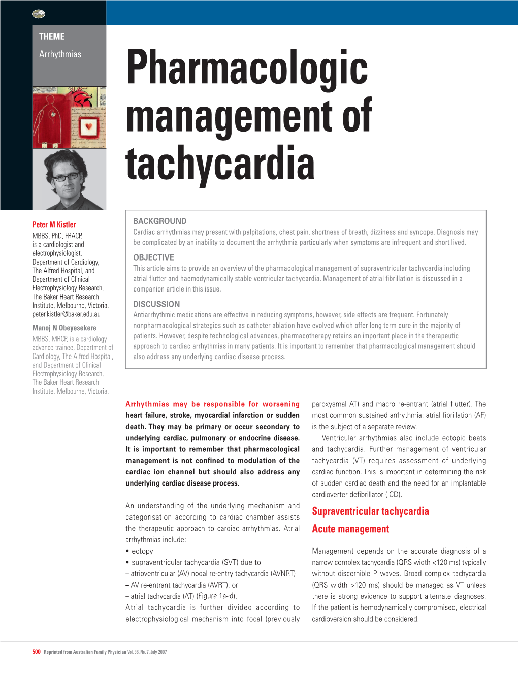 Pharmacologic Management of Tachycardia