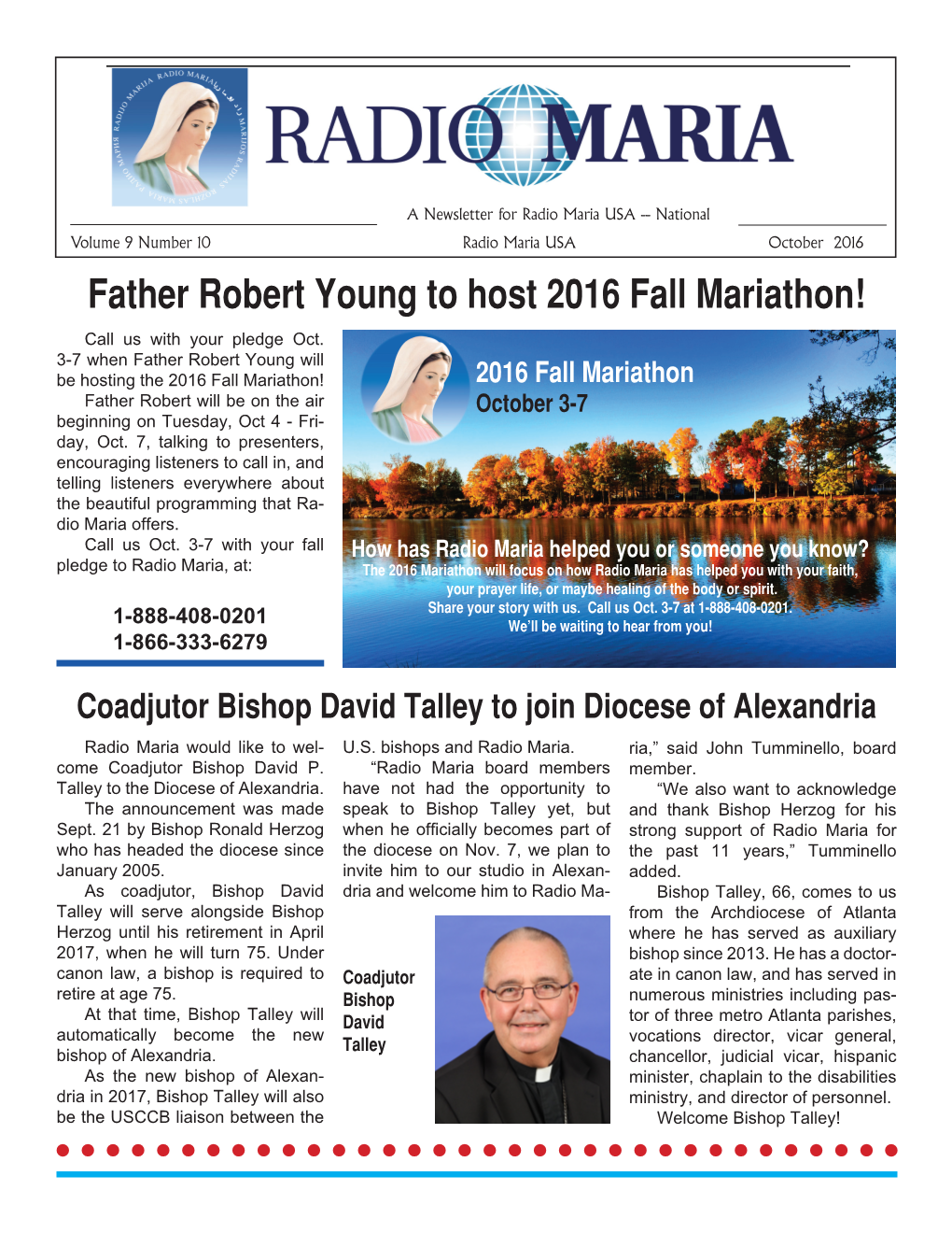 Father Robert Young to Host 2016 Fall Mariathon! Call Us with Your Pledge Oct