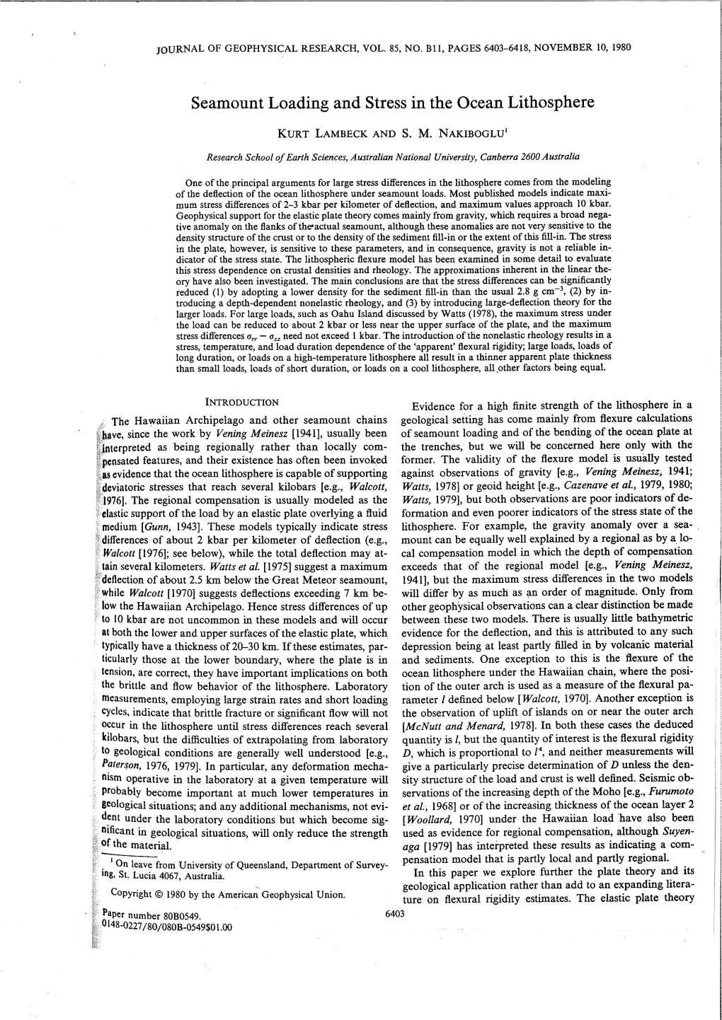 Seamount Loading and Stress in the Ocean Lithosphere